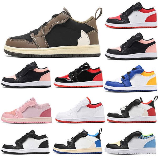 

2022 kids1s low help kid basketball shoes game infants royal scotts obsidian chicago bred sneakers melody mid multi kids with shoe box size, Black