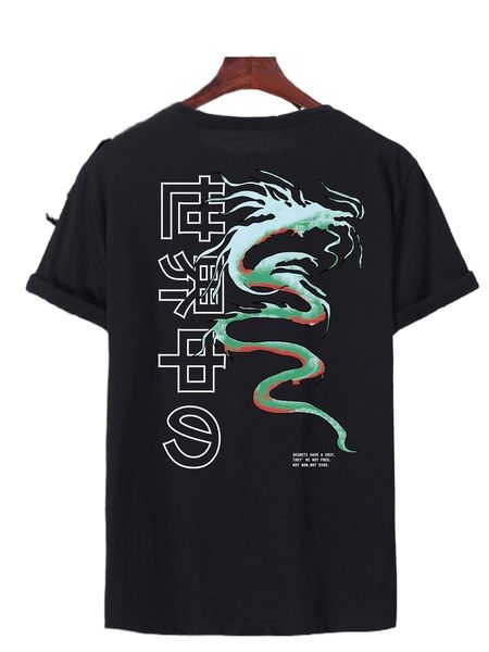 

men japanese letter & dragon graphic tee t6uj#, White;black