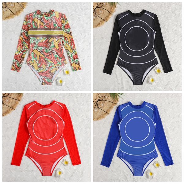 

one piece swimsuit women designer swimwear long sleeve printed female bathing suit surfing bodysuit swim wear beach, White;black