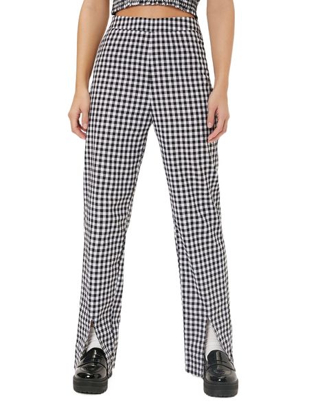 

buffalo plaid print split hem pants o1qk#, Black;white