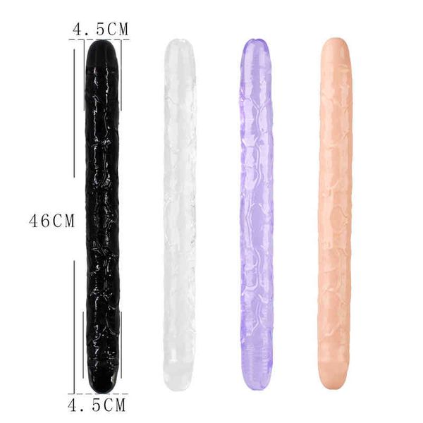 Nxy Dildo 46 cm Soft Jelly Dildo Dubbele Lange Realistische Cock Lesbische Vaginale Anale Plug Flexibele Nep Penis voor vrouwen Seksspeeltjes 220420