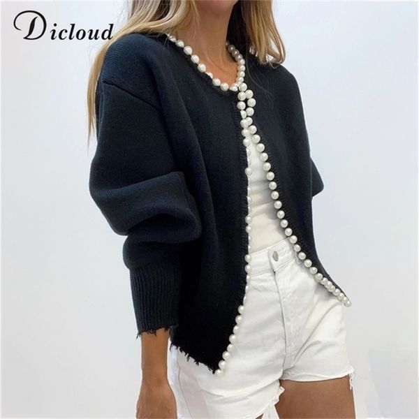 

dicloud elegant pear buttons black cardigans women autumn winter oversize long sleeve fashion ladies knitted jacket y201012, White;black