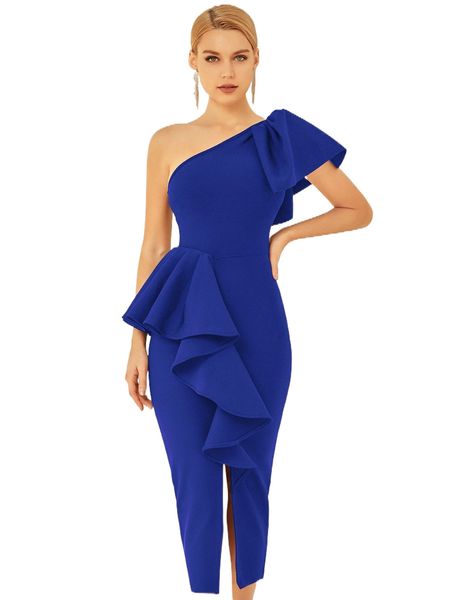 

adyce one shoulder exaggerated ruffle bandage prom dress e284#, Black;gray