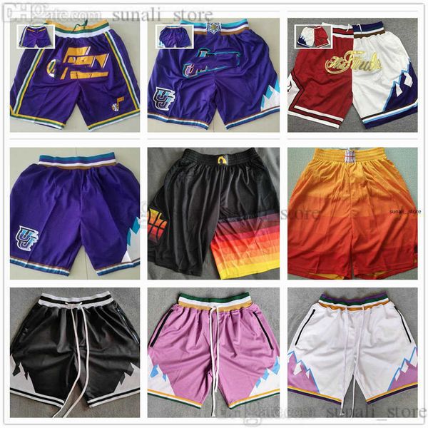 

2022 utah''jazz''men retro basketball shorts with pockets zipper sweatpants game purple city black pants john stockton k
