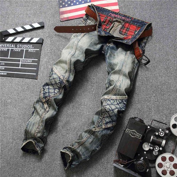 

men's jeans design blue stitching fashion trendy straight jeans night club men's pants uxkx