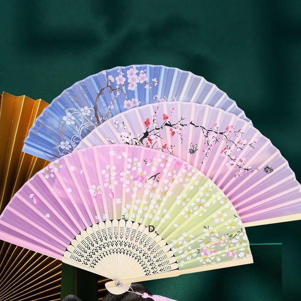 Цветочные складные ручные вентиляторы китайский стиль винтажный ручной вентилятор бамбук ручной с кисточкой для женщин для женщин девушки вечеринка свадебные танцы Decora RRA12805