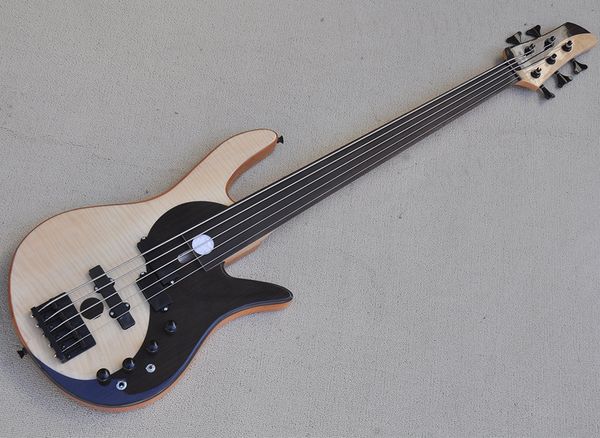 

fretless 5 strings yinyang electric bass guitar with flame maple veneer