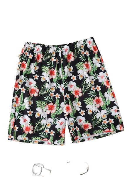 

men tropical print elastic waist shorts q6et#, White;black