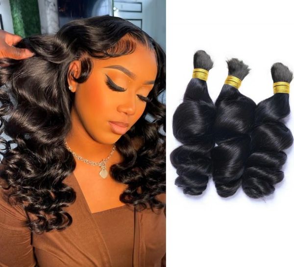 

no weft 100% loose wave human hair bulk brazilian hair weave 3bundles deal for braid, Black