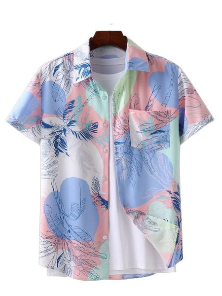 

men random tropical print patched pocket shirt without tee g0n9#, White;black