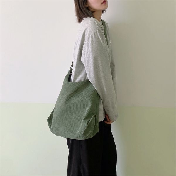

women striped corduroy bags simple canvas zipper crossbody shoulder bag eco cloth purse solid books handbags for college girls 220707