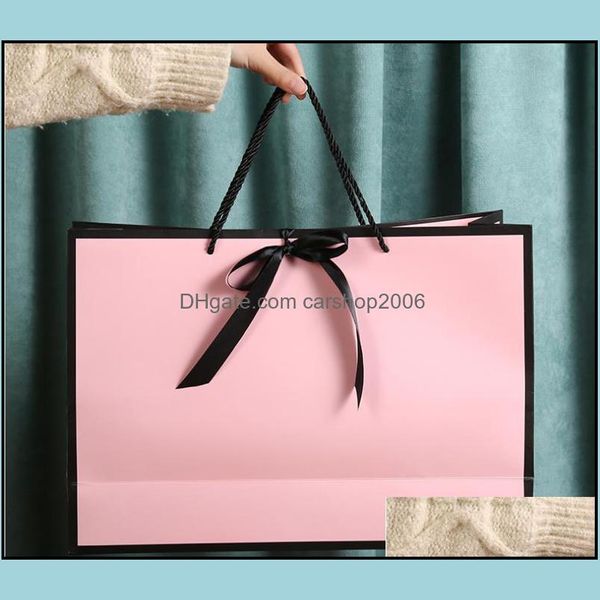Verpackung Taschen Büro Schule Geschäft Industrie Kreative Bekleidungsgeschäft Papiertüte Schleife Handtasche Rosa Geschenk Cu Dhi6F
