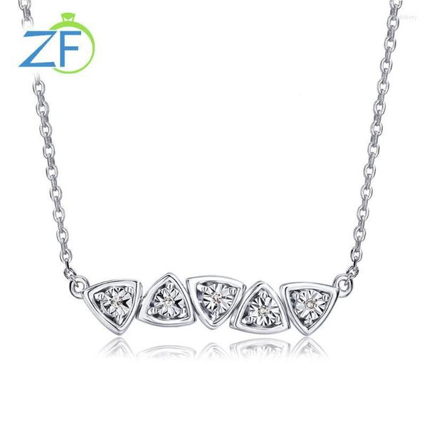 ZONGFA 여성을위한 정품 925 스털링 실버 Moissanite 펜던트 0.02ct 천연 다이아몬드 목걸이 쇄골 체인 Fine JewelryChains God