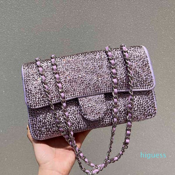 

Designer- Women Mini Flap Bags Diamond-Studded Leather Classic Handbags Luxury Silver Metal Chain Crossbody Bags Shoulder Bag, Grey