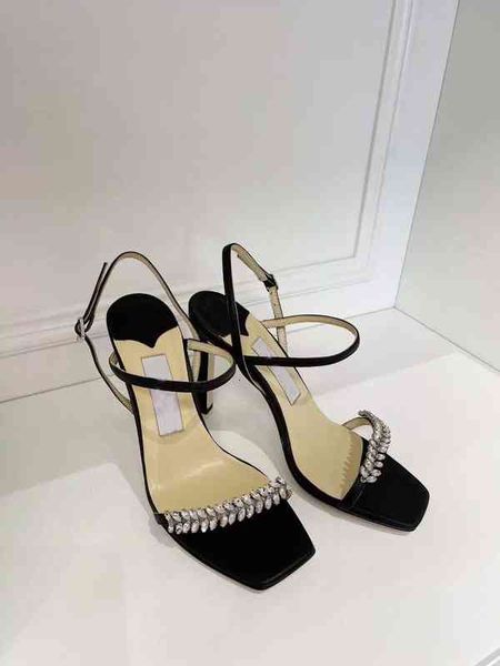 

sandals luxury design women party dress high heels sandal shoes meira 85mm crystal-embellished genuine leather open toe ankle strap strass, Black