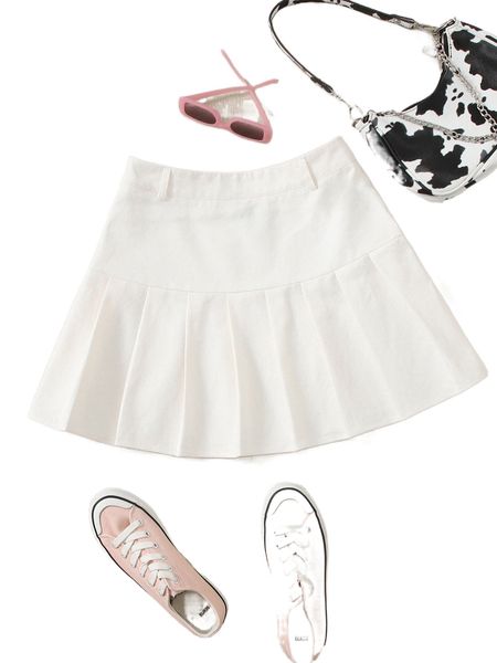 

zipper fly pleated hem solid skirt y92d#, Black