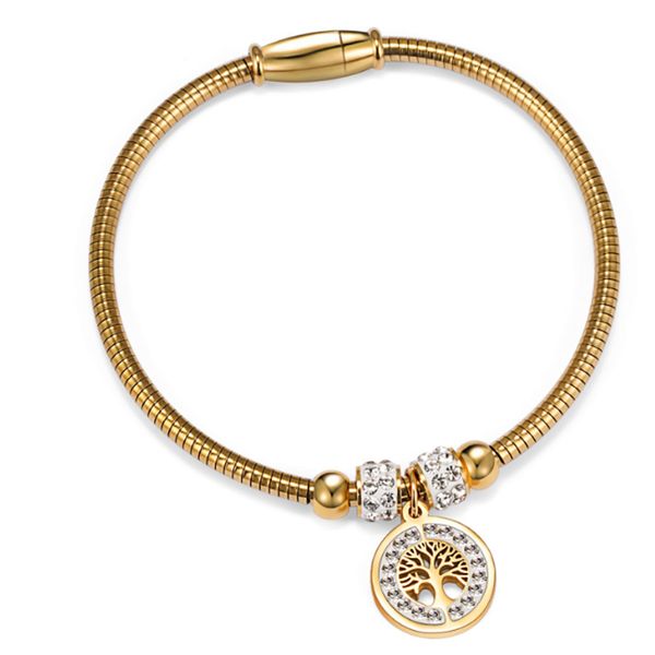 

stainless steel diamond inlaid life tree bracelet magnetic snake bracelet, Golden;silver