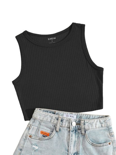 

solid ribbed knit tank 49ng#, White