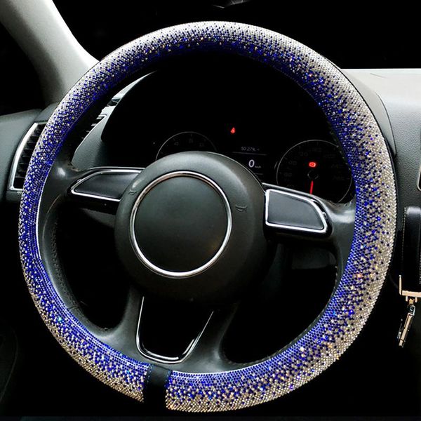 Capas de volante Tampas de 38 cm de couro de couro de diamante Bling shinestones Rething-Wheel Fashion Automodonteering