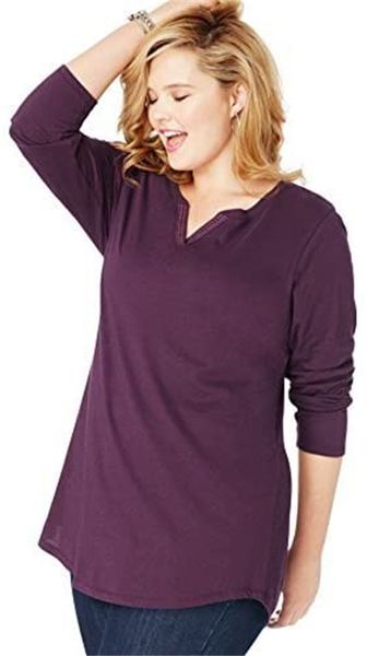 

& tees women's plus-size tunic with open collar and belted waist, White