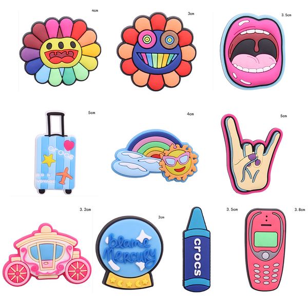 

new arrival 1pcs carriage suitcase sunflow garden shoe charms accessorie pvc shoe decoration for wristbands croc jibz kids gift, White;pink