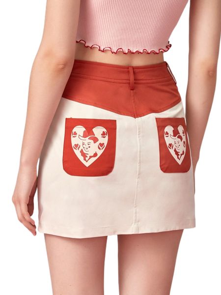 

x phoebe mcmullan heart & figure graphic two tone skirt w22w#, Black