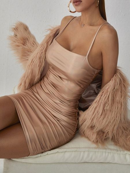 

ruched detail bodycon metallic dress w2dw#, Black;gray