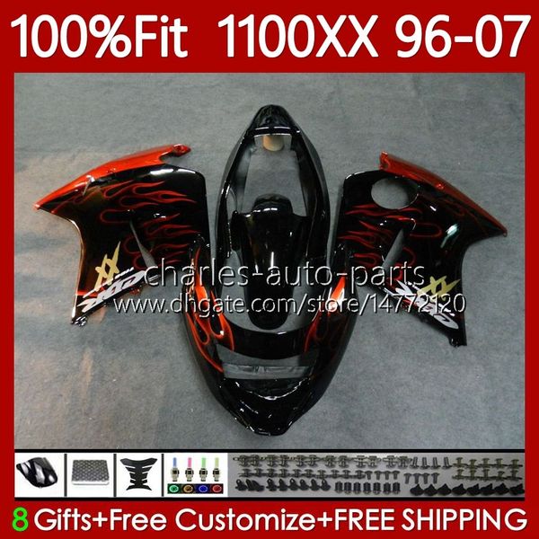 Spritzguss-Verkleidungen für HONDA Blackbird CBR1100 CBR 1100XX 1100 XX CC Rote Flammen 96-07 114Nr