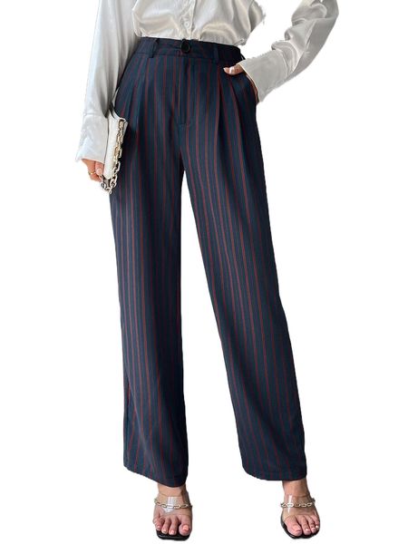 

high waist striped tailored pants s5lq#, White;black