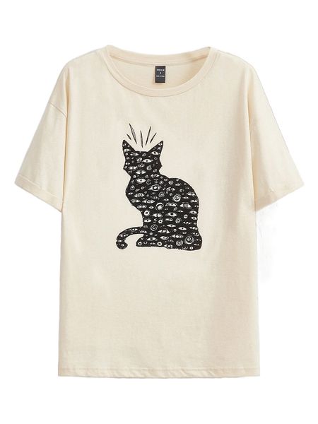 

x inked in red eye & cat print tee t7ik#, White