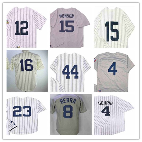 

man retire retro new ny york vintage baseball jersey 4 lou gehrig 8 yogi berra 23 don mattingly 15 thurman munson 44 reggie jackson 16 white, Blue;black