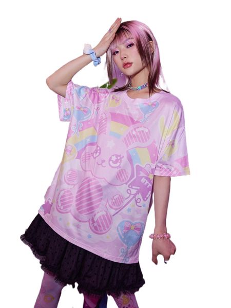

romwe anime cartoon graphic oversized tee s7r1#, White
