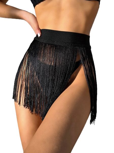 

fringe trim cover up without bikini panty l9us#, White;black