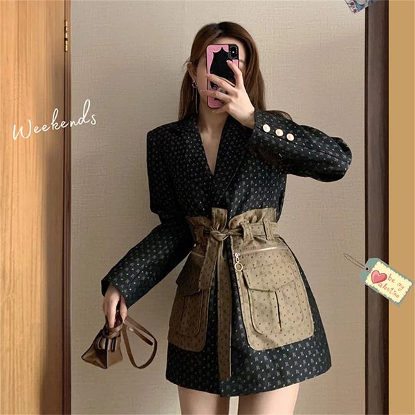 

t312 womens suits blazers tide brand designer retro patchwork clash color series suit slim plus size, White;black