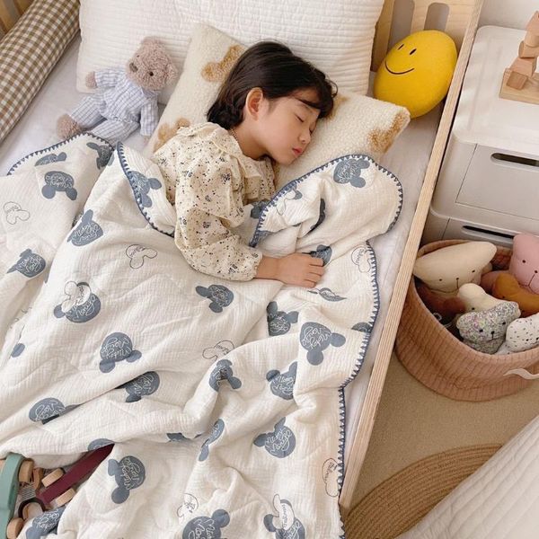 Decken Pucken Super Weiche Baumwolle Musselin Baby Decke Cartoon Bär Maus Gesteppte Kinder Sommer Quilt Bettdecke Decken