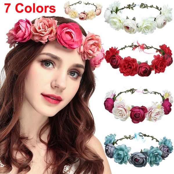 Rose Blumenkrone Hochzeit Blumen Stirnband Blumen Kopfschmuck Haarkranz Haarband Party Festival Girlande Heiligenschein mit Band