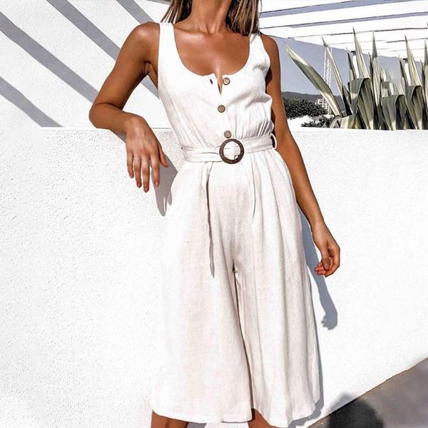 

women's jumpsuits & rompers sleeveless solid women with sashes wide leg for female elegant high waist summer casual overalls, Black;white