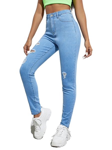

high waist ripped skinny jeans p6qa#, Blue