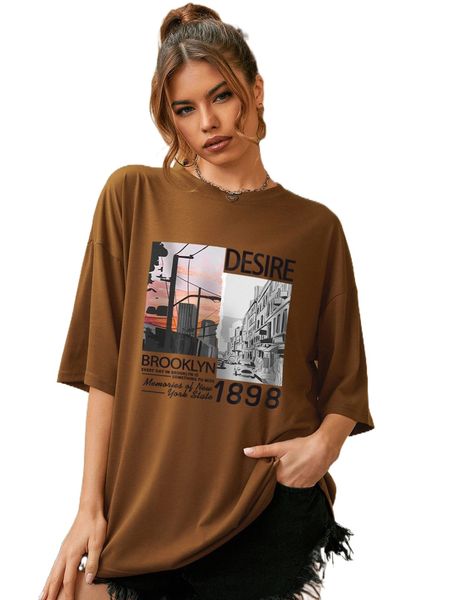 

letter & graphic print oversized tee z2nb#, White