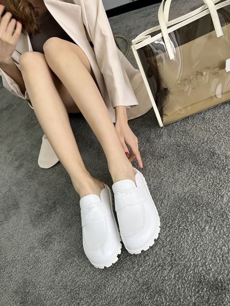 

early spring catwalk style slipper sandal leather wrapped feet half drag shoes size 35-41 black white color