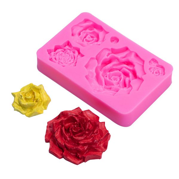 Modelo de molde de bolos de bolo de rosa grande grande modelo diy moldes feitos à mão Ornamentos de molde de gesso de carro Material de silicone 1222373