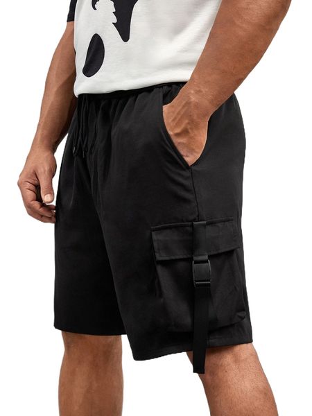 

extended sizes men buckle flap pocket cargo shorts n0m8#, White;black