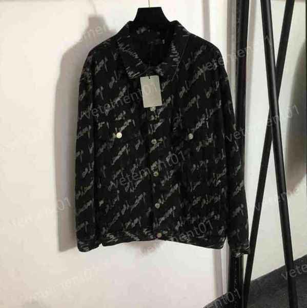 

womens denim jackets fashion brand all over letter print fashion black denim jacket designer womens button cardigan jacket 0912, Black;brown