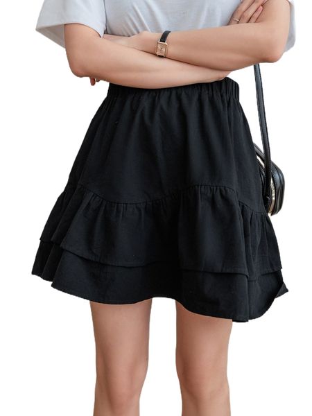 

dazy solid layered hem skirt n5kr#, Black