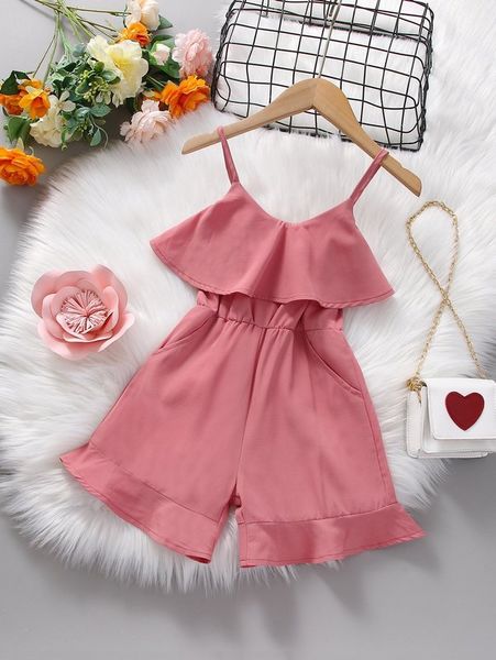 

toddler girls ruffle detail slant pockets cami jumpsuit she, Blue