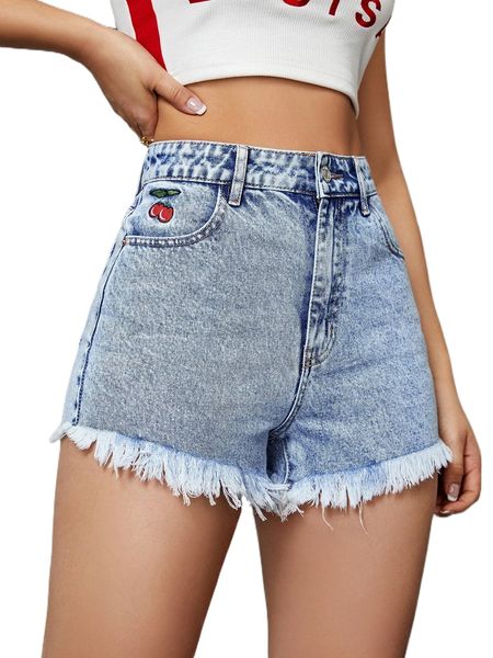 

high waist raw trim denim shorts i8lh#, White;black