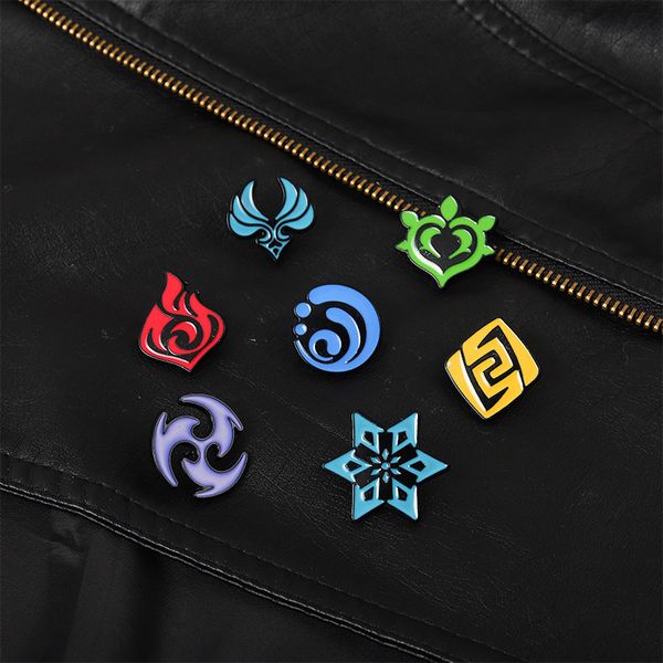 

genshin impact enamel pins game eye of god elements fire wind brooches for women men badge backpack accessories gift jewelry, Blue