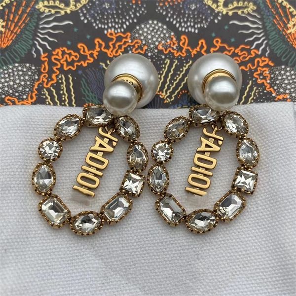 

oval letter full diamond color diamond size pearl earrings female earrings, Golden