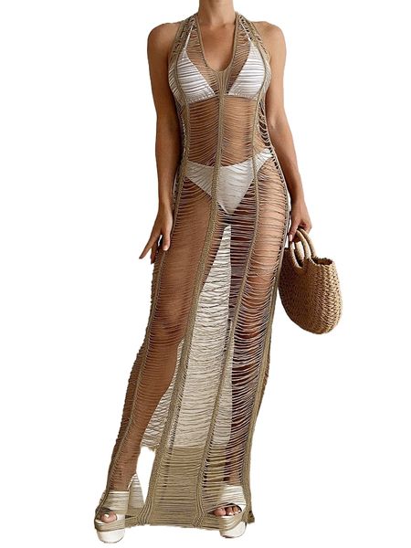 

open stitch halter cover up a85s#, White;black