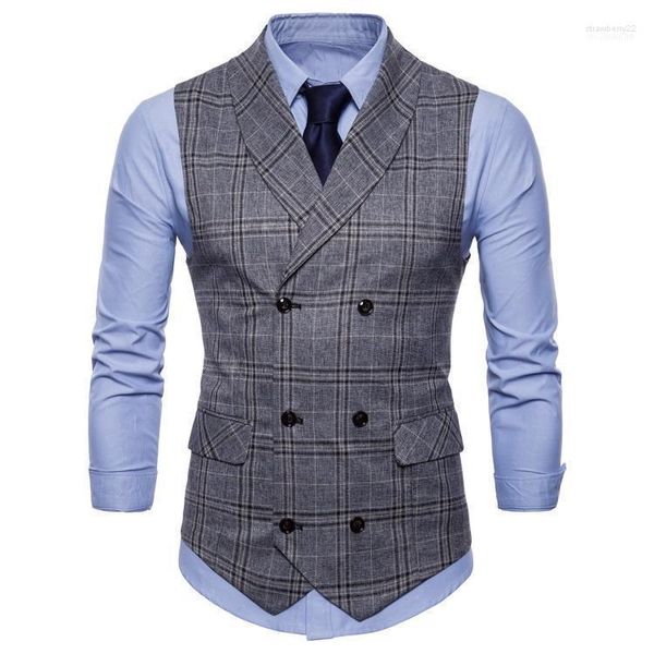 Herrenwesten Mode Anzug Weste Männer Formelle Kleidung Colete Masculino Herringbone Gilet Fitness Ärmellose Jacke Hochzeit Weste 4XL1 Stra22